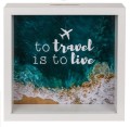 Skarbonka drewniana z okienkiem - To travel is to live