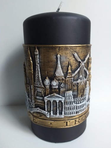 Świeca Europa Travel czarna ręcznie zdobiona 15cm