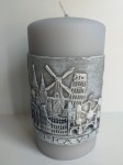 Świeca Europa Travel szara ręcznie zdobiona 15cm